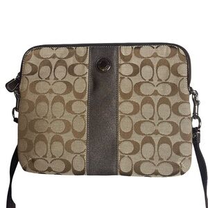 Coach Signature C Tablet Sleeve Case Khaki/Mahogany, crossbody Brown Patterned